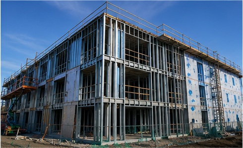 Exterior steel stud framing